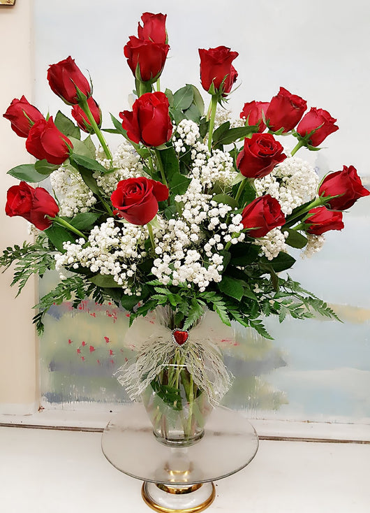 2 Dozen Luxury Red Roses Vase Bouquet