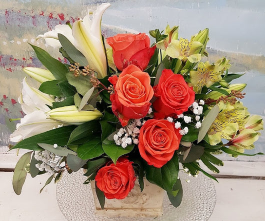 2019 Spring Orange Rose Cube Arrangement