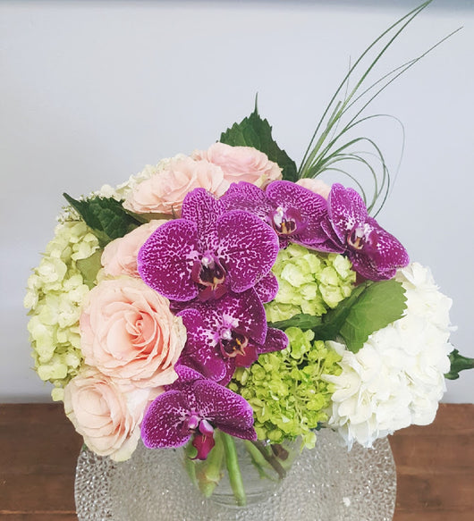 Spring Pink  Orchid Vase Arrangement