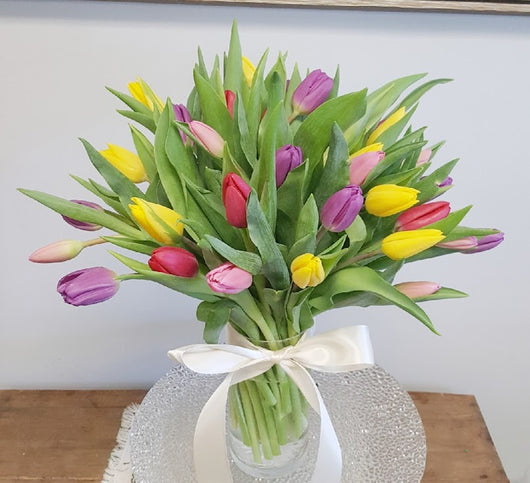 Spring Colorful Tulip Vase Arrangement