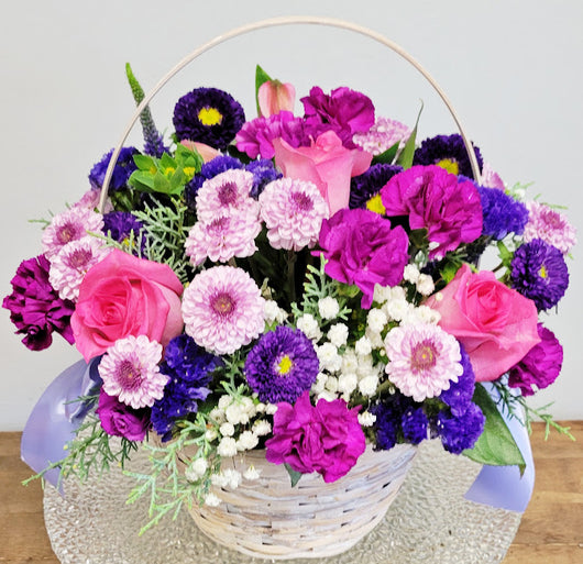 Spring In Purple  Basket  Arrangement