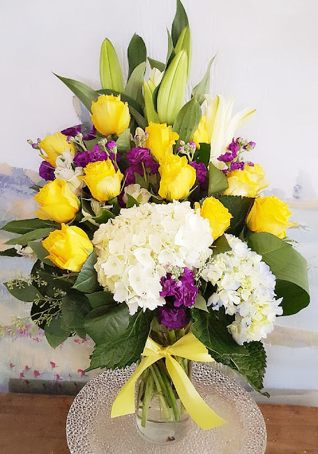 Fall Season Yellow  Rose  Luxury Vase Arrangement