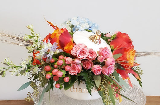 White  Thanksgiving Pumpkin Arrangement