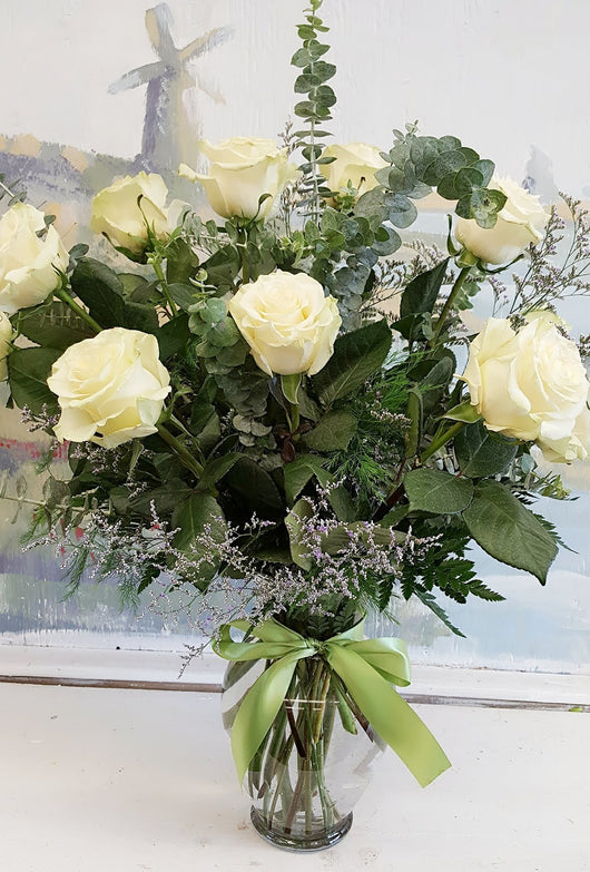 Dozen White Roses Luxury Bouquet