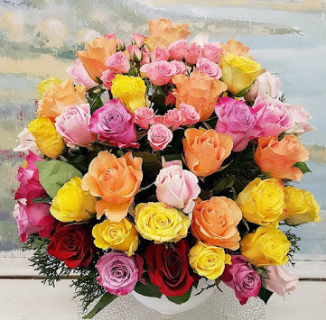 Wonderful Colorful Pot Rose Arrangement