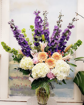 lavender luxury flower arrangement Love In Purple Luxury Vase Arrangement – LEIBY'S FLOWER SHOP
