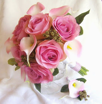 Lovely Pink Bridal Bouquet  & Groom Boutonniere